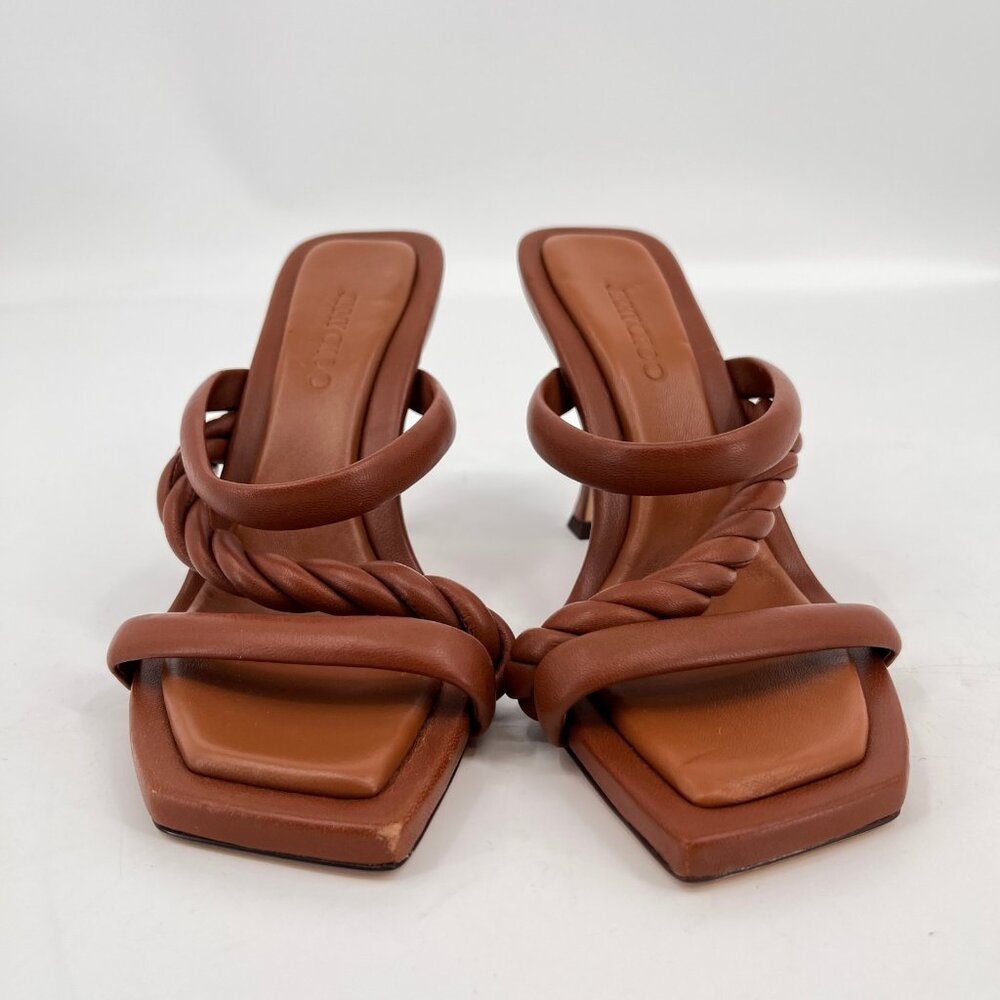Jimmy Choo Brown Leather Braided Strap Heeled Sandals
